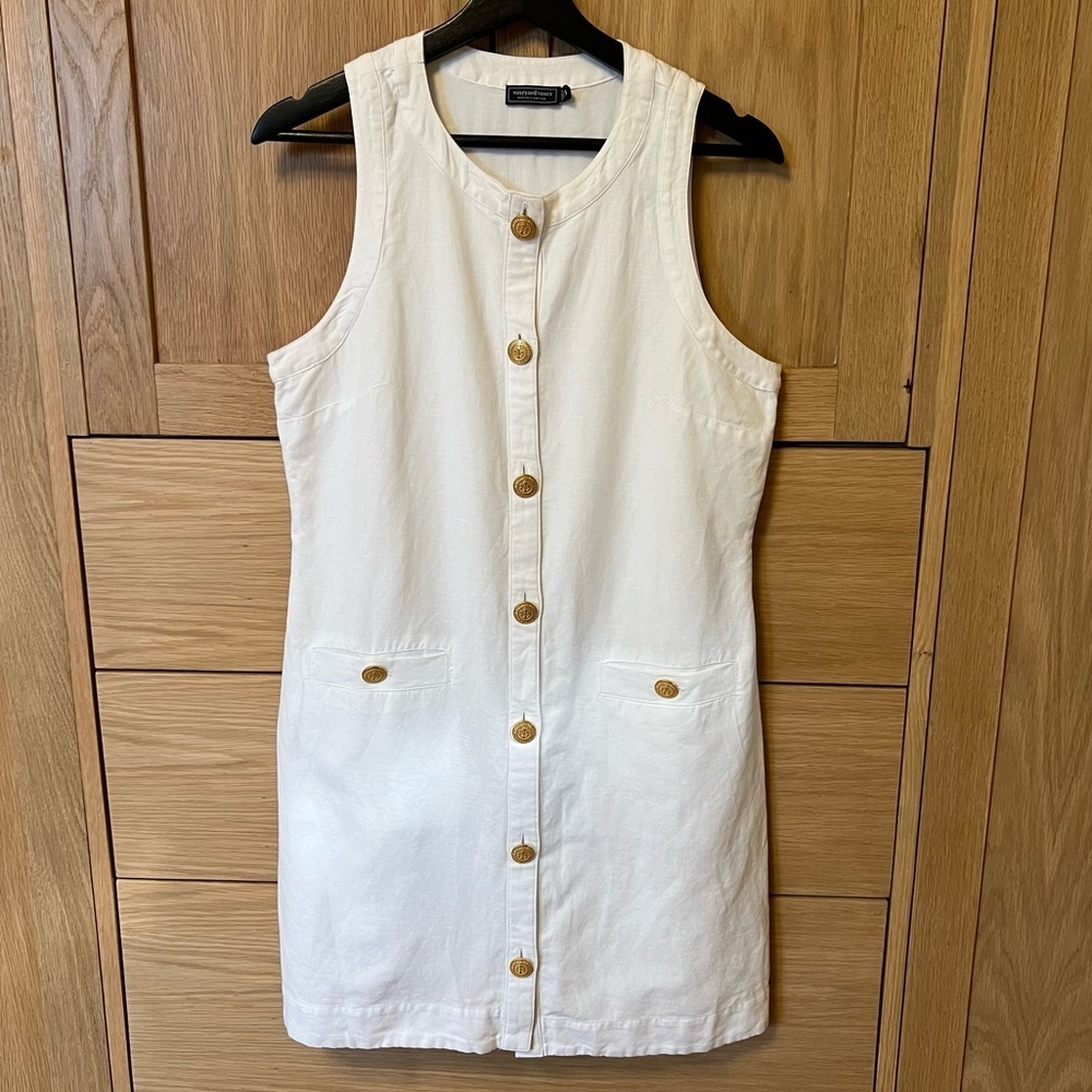 Vineyard Vines Linen Blend Button Front Mini Dress White Small Preppy Old Money - Picture 1 of 6